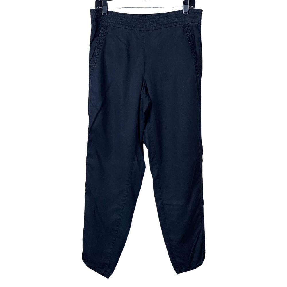 Lou & Grey Track Pants Elastic Waist Asymmetrical Slit Cuffs Black Size Medium